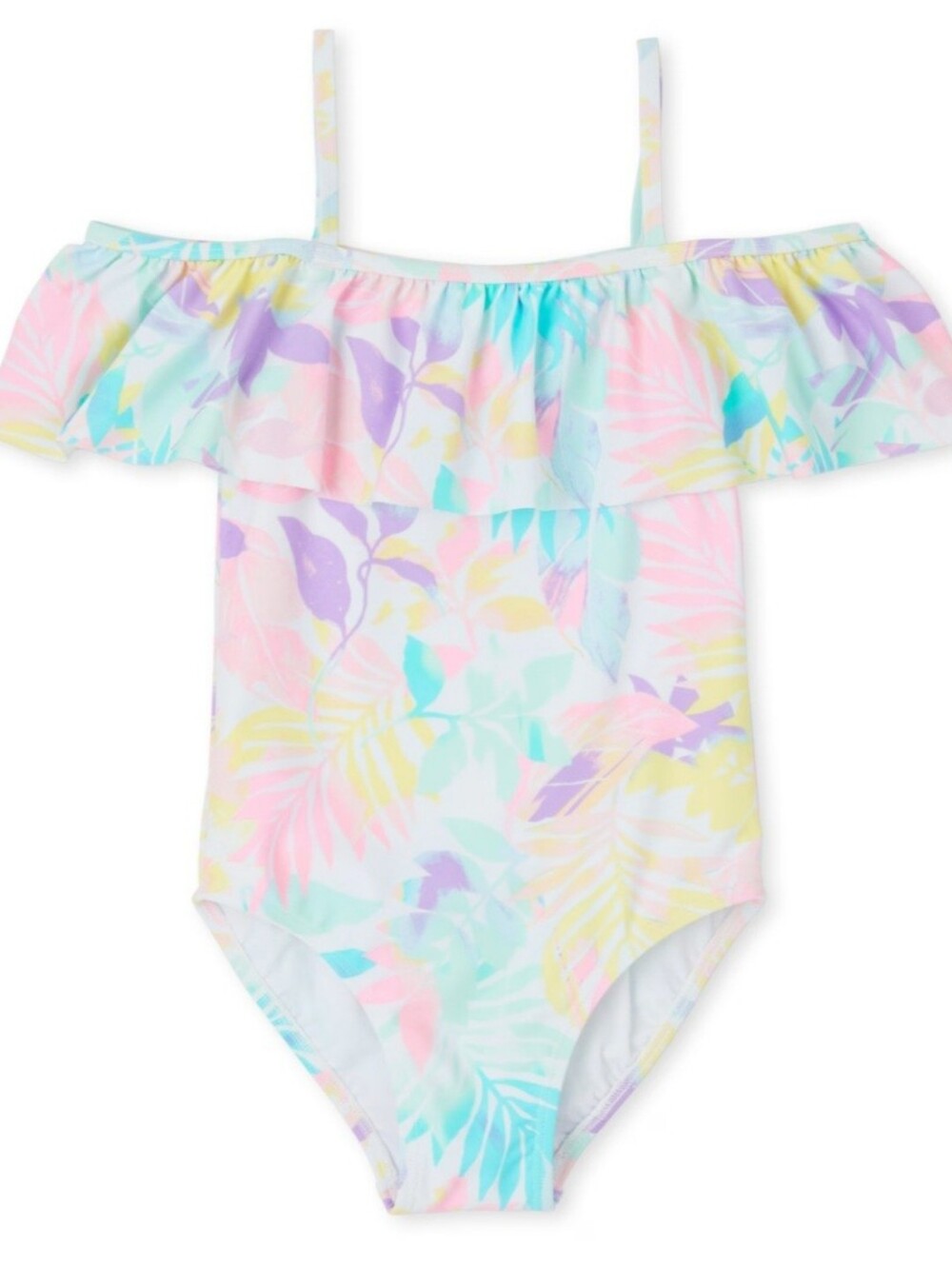 The Children’s Place Girl's Pastel Tropical Ruffle Swimsuit M 7/8